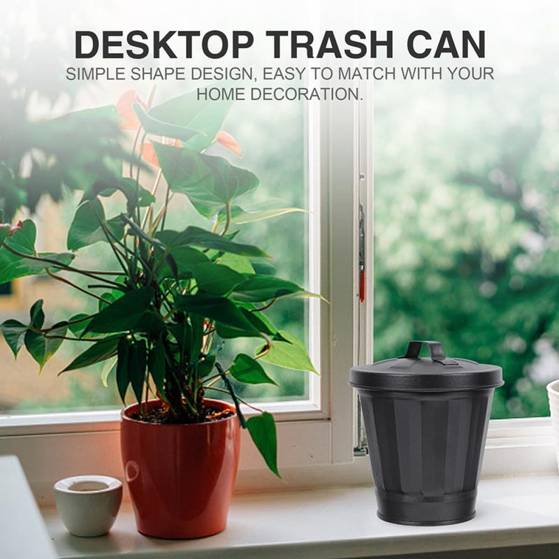 Mini Desktop Wastebasket and Metal Countertop Trash Can Set, 2pcs (White Black) Small Iron Garbage Cans for Home Office Storage - Image 3