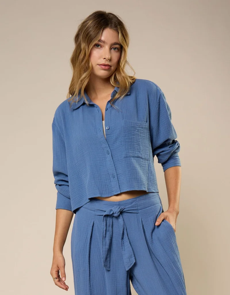 Aerie Good Day Cropped Cover Up Shirt