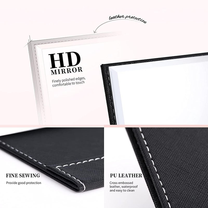 VELINEX Foldable Makeup Mirror, Glass PU Tabletop Vanity Mirror Portable, Rectangular (Black-Pack of 1) - Image 5