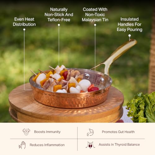 P-TAL Copper Frying Pan with Heat-Resistant Handle | 8.25 Inch Naturally Non-Stick Tin Coated Pan for Healthy Cooking | Traditional Design, Eco-Friendly & Durable Cookware - Image 2
