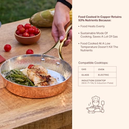 P-TAL Copper Frying Pan with Heat-Resistant Handle | 8.25 Inch Naturally Non-Stick Tin Coated Pan for Healthy Cooking | Traditional Design, Eco-Friendly & Durable Cookware - Image 5