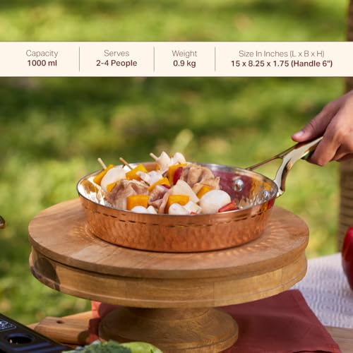 P-TAL Copper Frying Pan with Heat-Resistant Handle | 8.25 Inch Naturally Non-Stick Tin Coated Pan for Healthy Cooking | Traditional Design, Eco-Friendly & Durable Cookware - Image 3