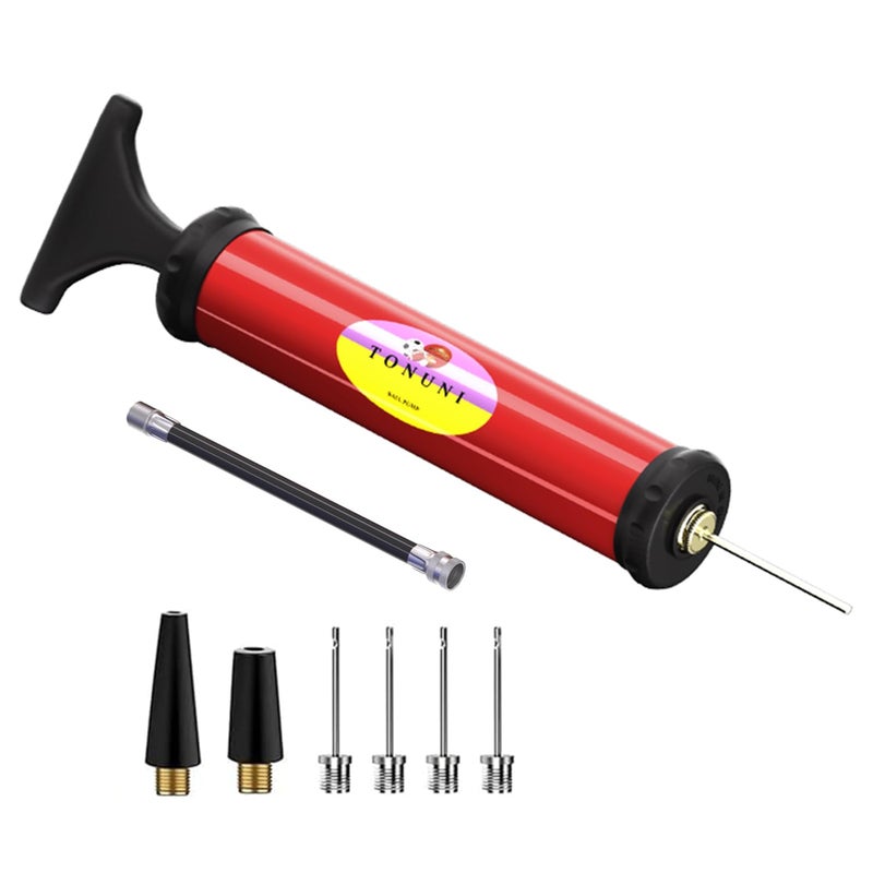 TONUNI Portable Air Pump,Ball Pump Inflator Kit with Needle,Nozzle, Extension Hose for Soccer Basketball Football Volleyball Water Polo Rugby Exercise Sports Ball Balloon Swim Inflatables (RED) - Image 1