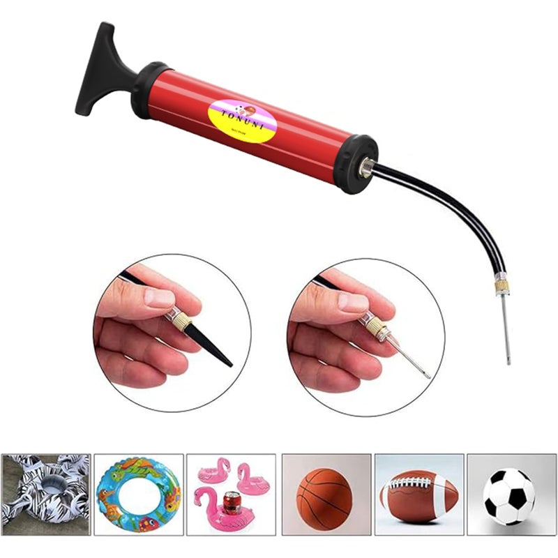 TONUNI Portable Air Pump,Ball Pump Inflator Kit with Needle,Nozzle, Extension Hose for Soccer Basketball Football Volleyball Water Polo Rugby Exercise Sports Ball Balloon Swim Inflatables (RED) - Image 5