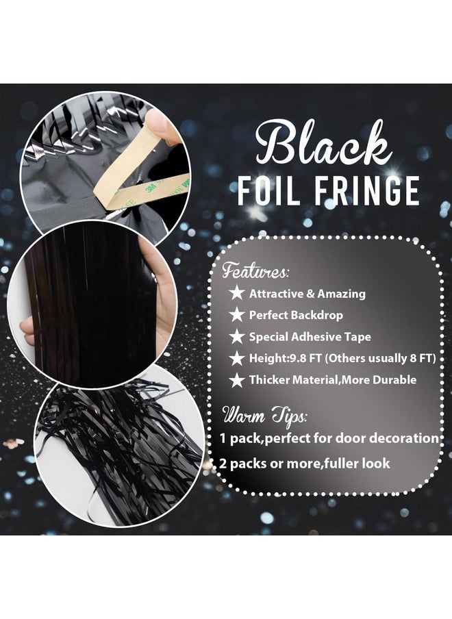 GOER 3.2 Ft X 9.8 Ft Black Photo Backdrop Party Streamers For Halloween Birthday Party 1 Pack Black Metallic Tinsel Foil Fringe Curtains Party Decorations Wedding Decor  - Image 5