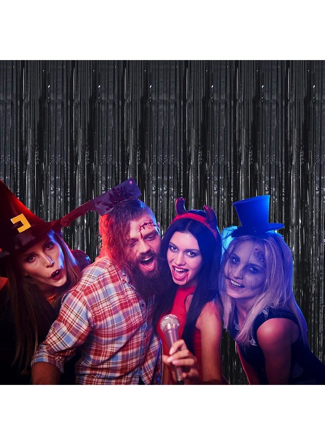 GOER 3.2 Ft X 9.8 Ft Black Photo Backdrop Party Streamers For Halloween Birthday Party 1 Pack Black Metallic Tinsel Foil Fringe Curtains Party Decorations Wedding Decor  - Image 3