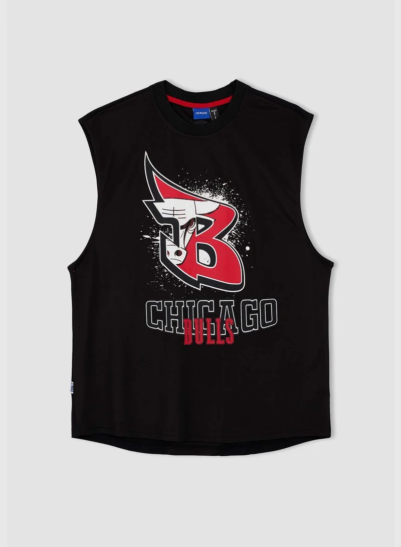 DeFacto Man NBA Chicago Bulls Licenced Oversize Fit Crew Neck Knitted T-Shirt