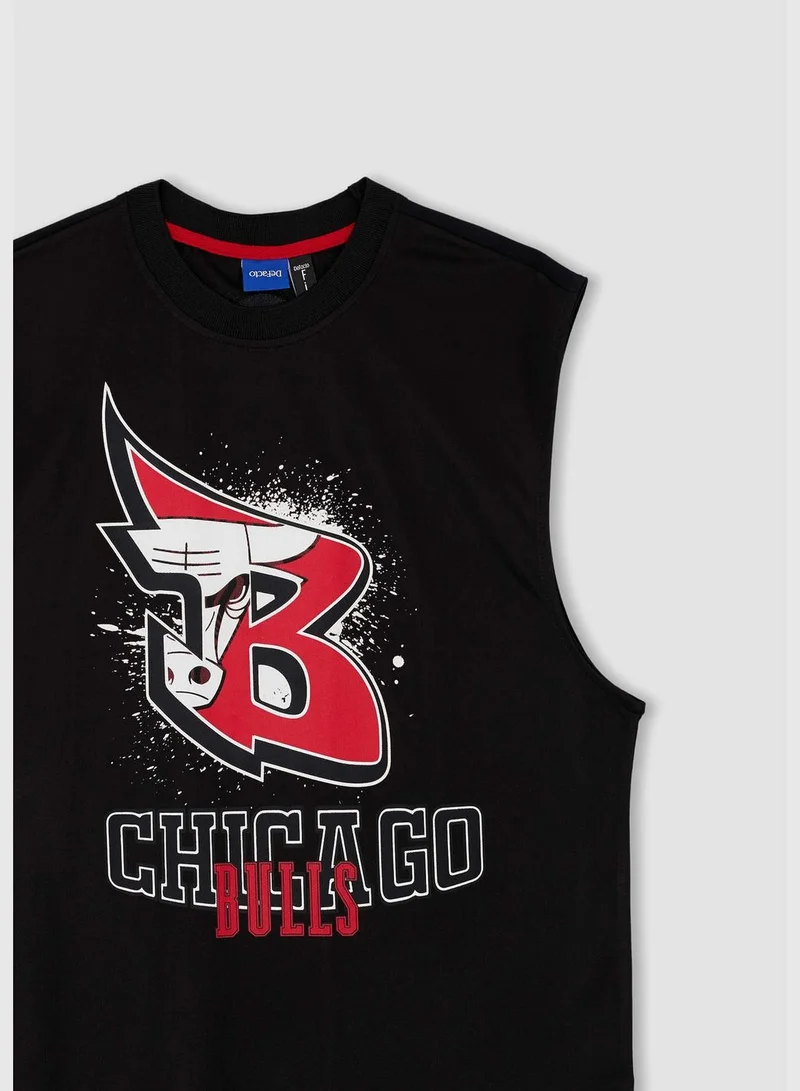DeFacto Man NBA Chicago Bulls Licenced Oversize Fit Crew Neck Knitted T-Shirt