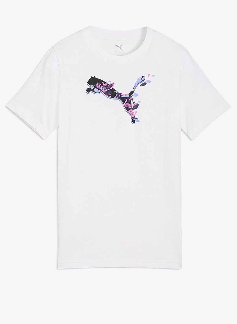 PUMA Youth Graphic Floral Cat T-Shirt - Image 1