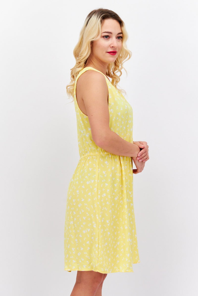 41 Hawthorn Women Floral Print Mini Casual Dress, Yellow - Image 3