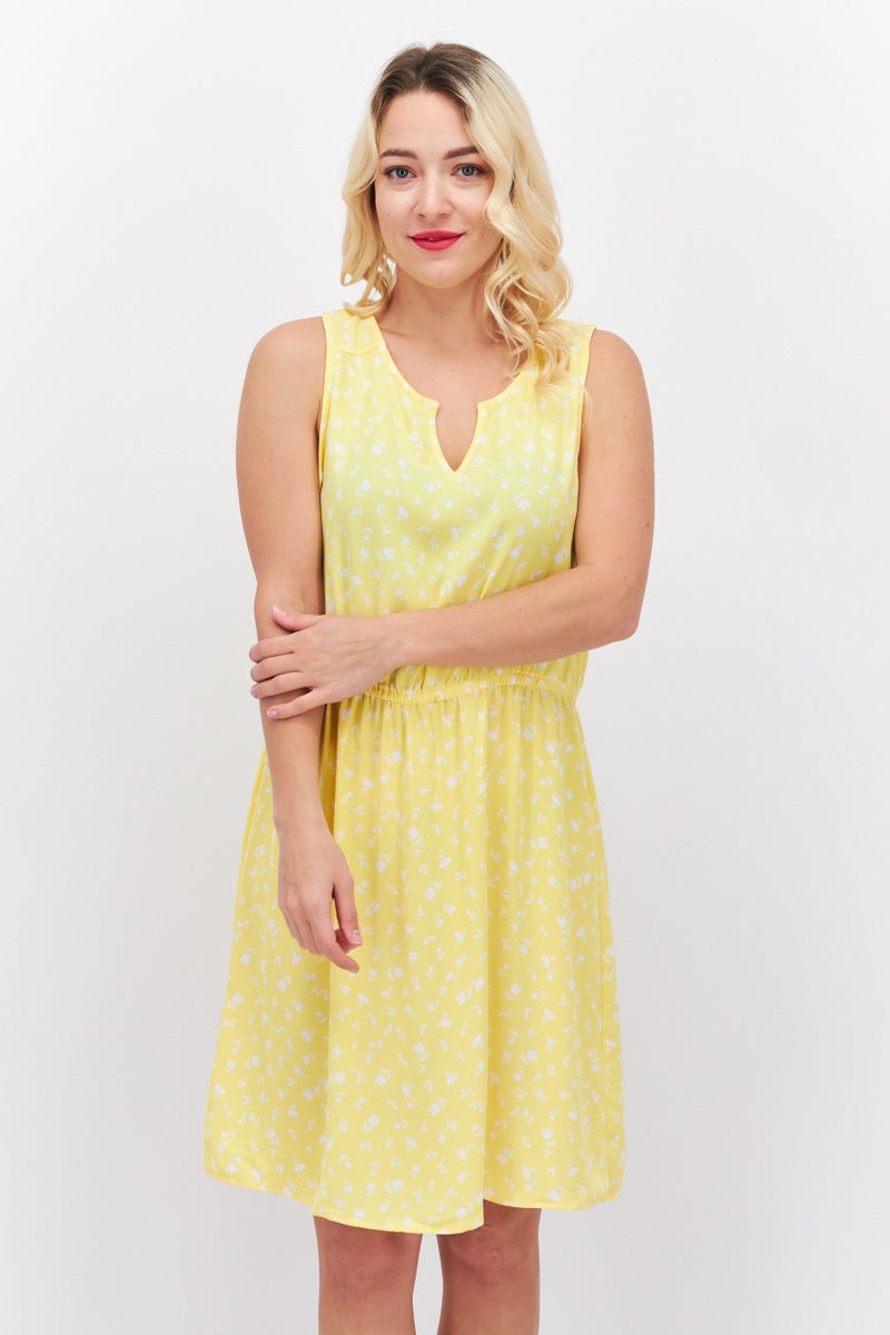 41 Hawthorn Women Floral Print Mini Casual Dress, Yellow - Image 1