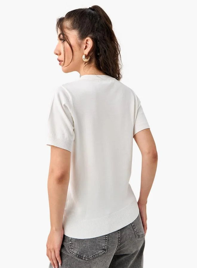 2Xtremz 2Xtremz Pearl Embellished T-shirt with Round Neck