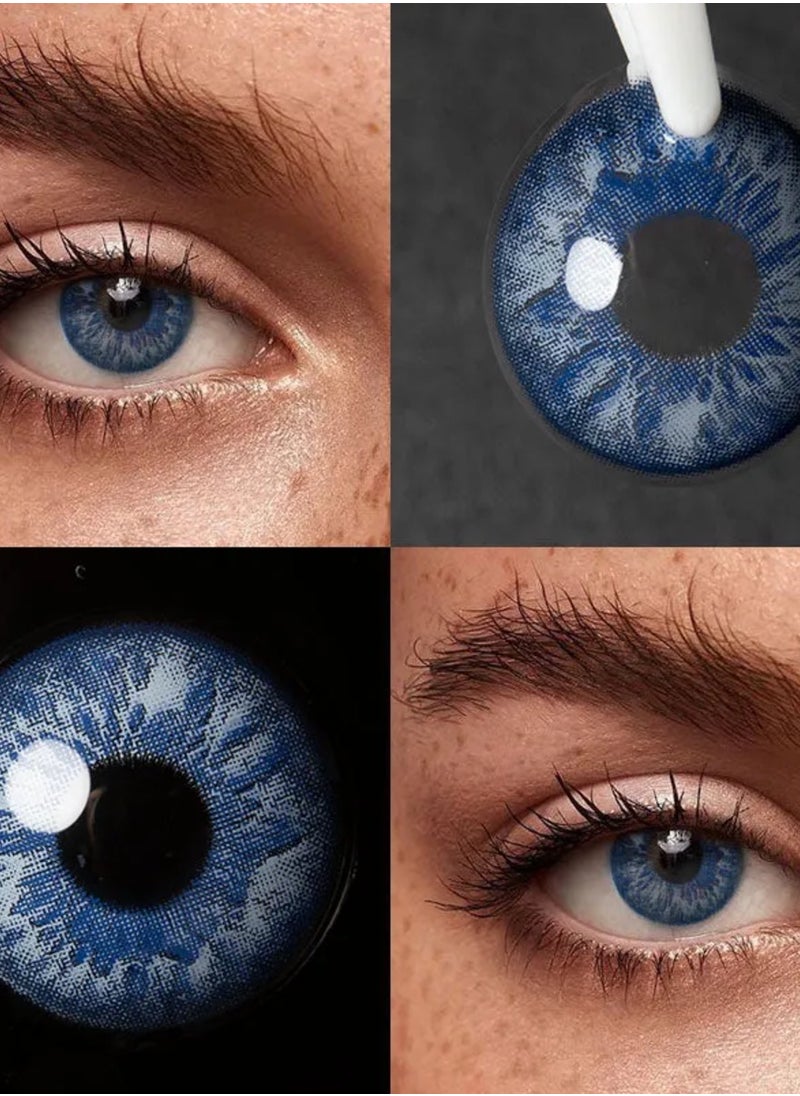 Unibling - Marble Blue Yearly Colored Contact Lenses, Unisex Cosmetic Contact Lenses, Enlargement Collection, Dark Blue, With Case - Image 1