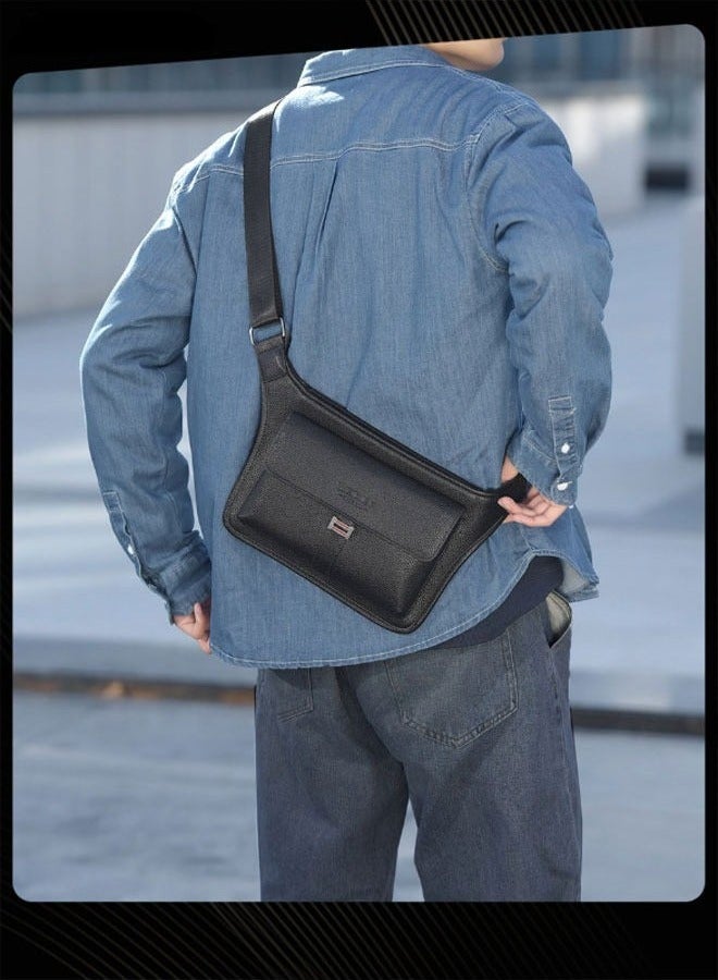 WEIXIER Men Retro Chest Bag PU Lether Water-Repellent and Wear-resistant Crossbody Bag with Adjustable Straps - Image 1