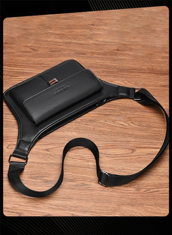 WEIXIER Men Retro Chest Bag PU Lether Water-Repellent and Wear-resistant Crossbody Bag with Adjustable Straps - Image 4