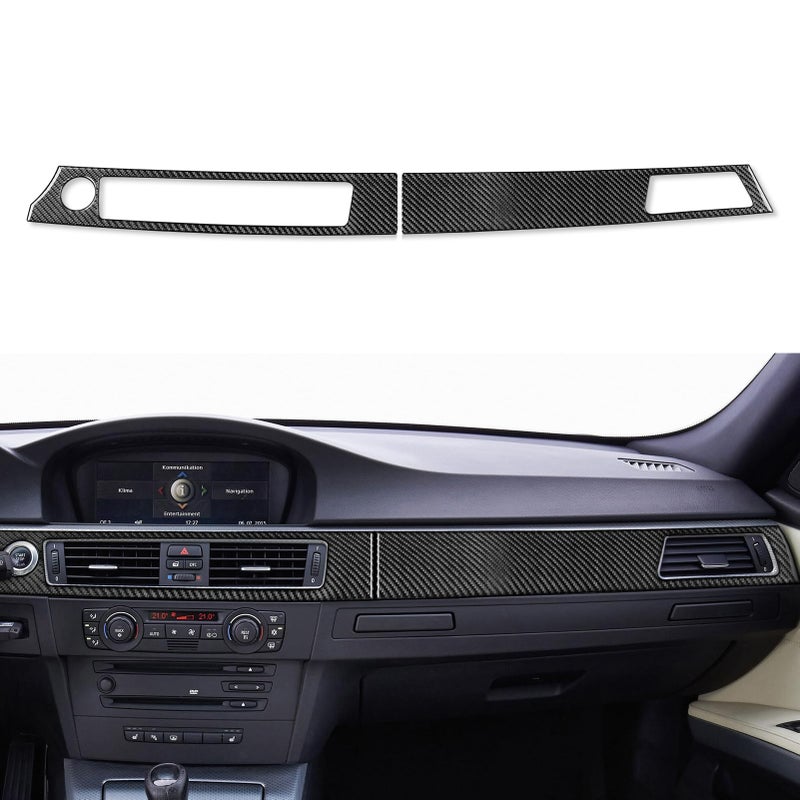 NVCNX ألياف الكربون الحقيقية المتوافقة مع BMW 3 Series E90 E92 E93 2006-2013 2007 2008 2009 2010 2011 2012 325i 328i 330i 335i M3 ملحقات غطاء لوحة القيادة الداخلية باللون الأسود