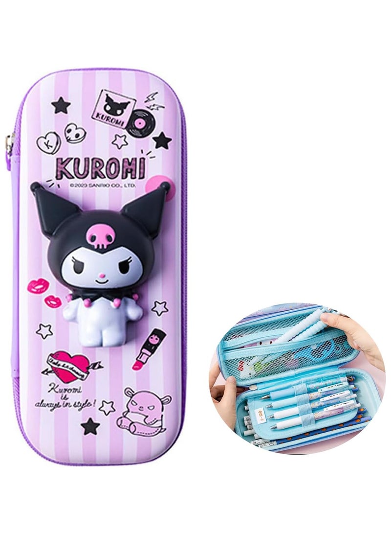 AUTOYSUR Pencil Case,pen storage box 3D stereo cartoon cute pencil case and pencil cap great gift for girls and boys (Kuromi) - Image 1