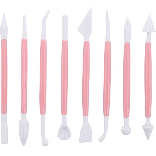 ScivoKaval Marshmallow Fondant Cake Decorating Hand Tool 12 Pcs 5 Sets Sugarcraft Gumpaste Icing Smoother Rolling Pin Trimmer Cutter Embosser Flower Scissor Modelling Accessories Supplies Kit Pink - Image 2
