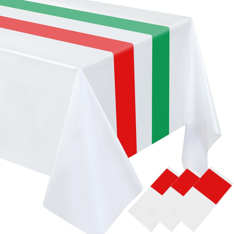 Oudain 6 Pcs Italian Flag Tablecloth Rectangle Plastic Tablecloth Disposable Table Cloths for Country Flag Table Cover for Family Kitchen Dining Decoration 54 x 108 inRed White Green