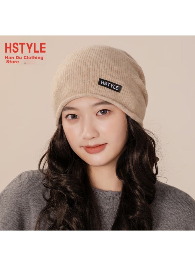 Hstyle Handu Yishu Wool Blend Hat For Women, Autumn And Winter Warm Knitted Beanie, Ladies' Knitted Hat, Postpartum Hat, Winter Cold-proof Windproof Winter Cap - Image 2