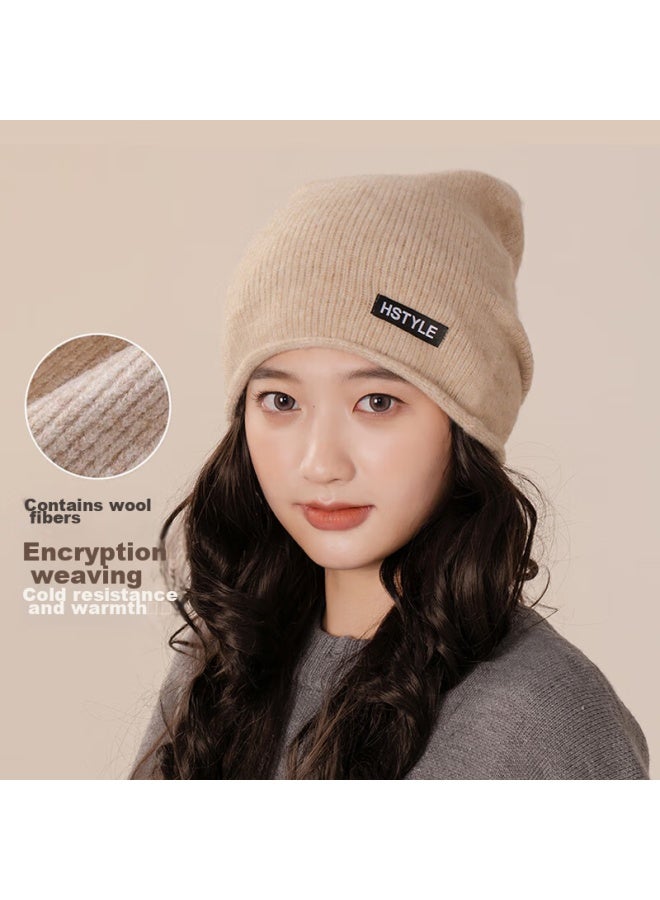 Hstyle Handu Yishu Wool Blend Hat For Women, Autumn And Winter Warm Knitted Beanie, Ladies' Knitted Hat, Postpartum Hat, Winter Cold-proof Windproof Winter Cap - Image 1