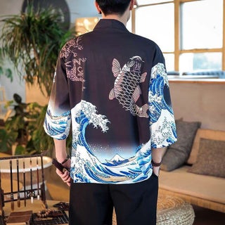 Japanese Ukiyo-e Carp Print Kimono Shirt Black - pzsku/Z6A966AA210710391EF6BZ/45/1746232379/b7a8ad48-837c-429c-8ed5-c2778a30ee2a