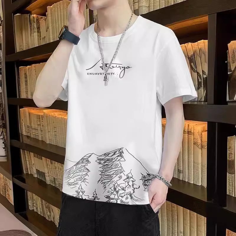 Cool Ice Silk New Arrival Quick-Drying Gradient Men'S Short-Sleeved T-Shirt Summer Casual Shorts Sports Clothes Handsome Men'S Clothing - Image 2