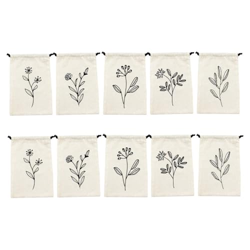 IVILLAGE Premium Reusable and Washable Cotton Fabric Drawstring Bag Travel Pouch in Floral Design for Earphones, Makeup, Sunglasses, Socks, Toiletries - Set of 10 - Image 1