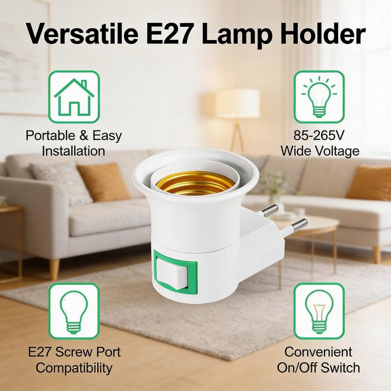 Lamp Holder Adapter, E27 Plug-In Light Socket with On/Off Switch, 3-Piece Bulb Holder Converter for Home, Bedroom, Garage and Workshop, White (3PCS) - Image 2