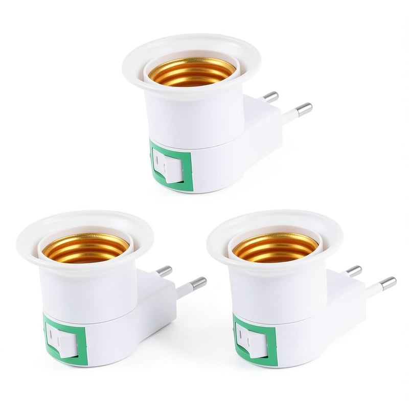 Lamp Holder Adapter, E27 Plug-In Light Socket with On/Off Switch, 3-Piece Bulb Holder Converter for Home, Bedroom, Garage and Workshop, White (3PCS) - Image 1