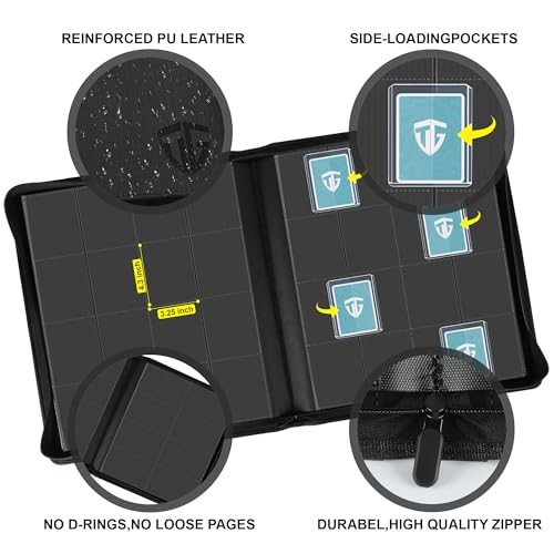 TCGUARD 16 Pocket Toploader Binder,Holds 640 3”x4” Toploader Hard Cases,Sleeves Card Collection Binder,20 Double Sided Pages,Compatible with Trading & Sports Holder(Black) - Image 2