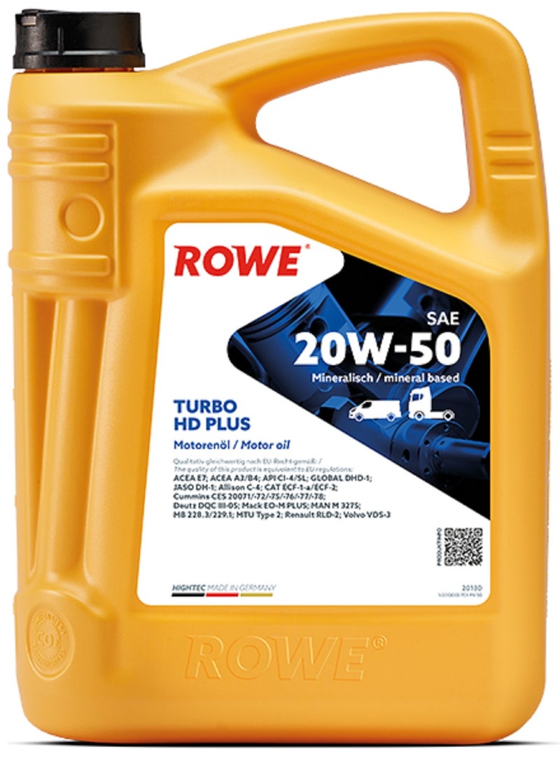 ROWE Hightec Turbo HD SAE 20W-50 PLUS -5 Ltr. Super High Performance Diesel (SHPD) engine oil- Germany 