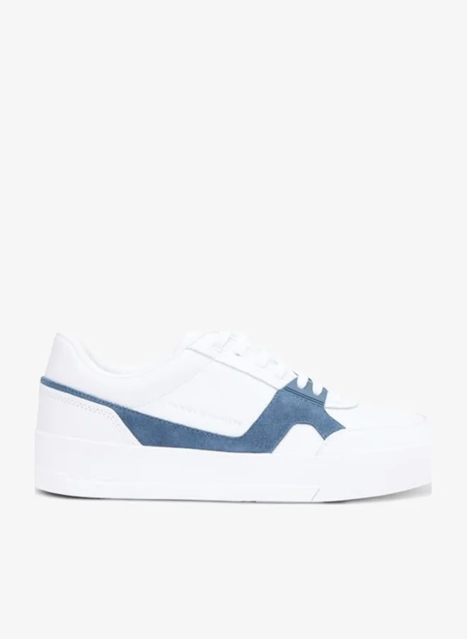Leather Contrast Panel Court Trainers