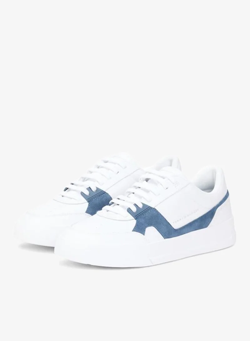 Tommy Hilfiger Ecru/Agean Sea Leather Contrast Panel Court Sneakers for Men | Best Price UAE