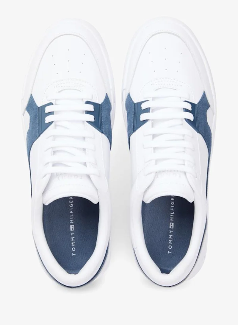 Tommy Hilfiger Ecru/Agean Sea Leather Contrast Panel Court Sneakers for Men | Best Price UAE