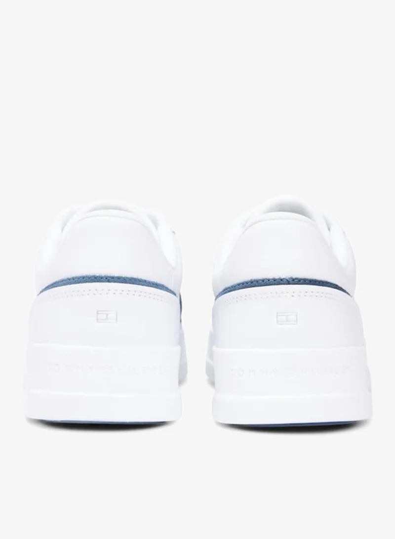 Tommy Hilfiger Ecru/Agean Sea Leather Contrast Panel Court Sneakers for Men | Best Price UAE