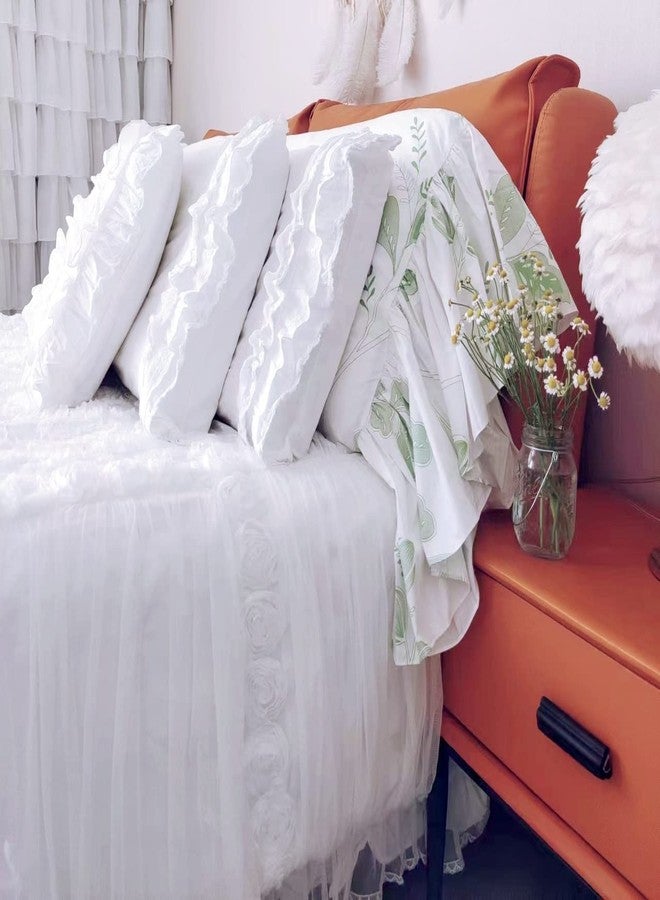 QSH Queen’s House White Ruffle Pillow Shams Cotton Vintage Embroidery Lace Pillowcases King Size Set of 2 - Image 4