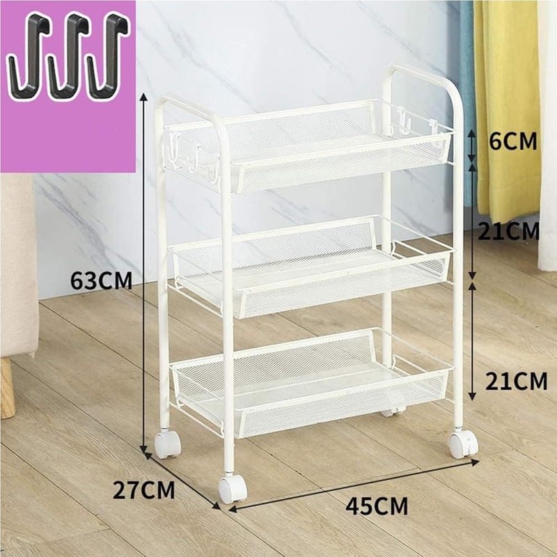 Sulfar 3 Layer Multi Purpose Stainless Steel Rotating Kitchen Trolley SpaceSaving Fruits Vegetables Storage Rack Organizer White - Image 5