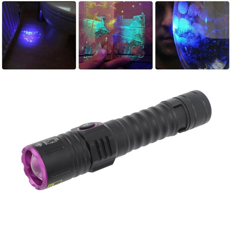 UV Flashlight 395nm Zoomable Lens - IPX4 Waterproof USB Rechargeable Aluminum Alloy UV Light for Pet Stain Detection Home Outdoor Use - Image 3