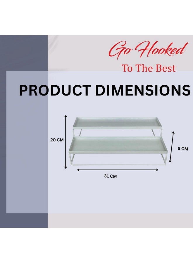 Go Hooked 2-Tier Step Standing rack Spice Bottle Rack Utensil Holder Food Storage Organizer for Cabinet Cupboard Pantry Shelf Bathroom organizer Rack (White, Pack of 1) - Image 3