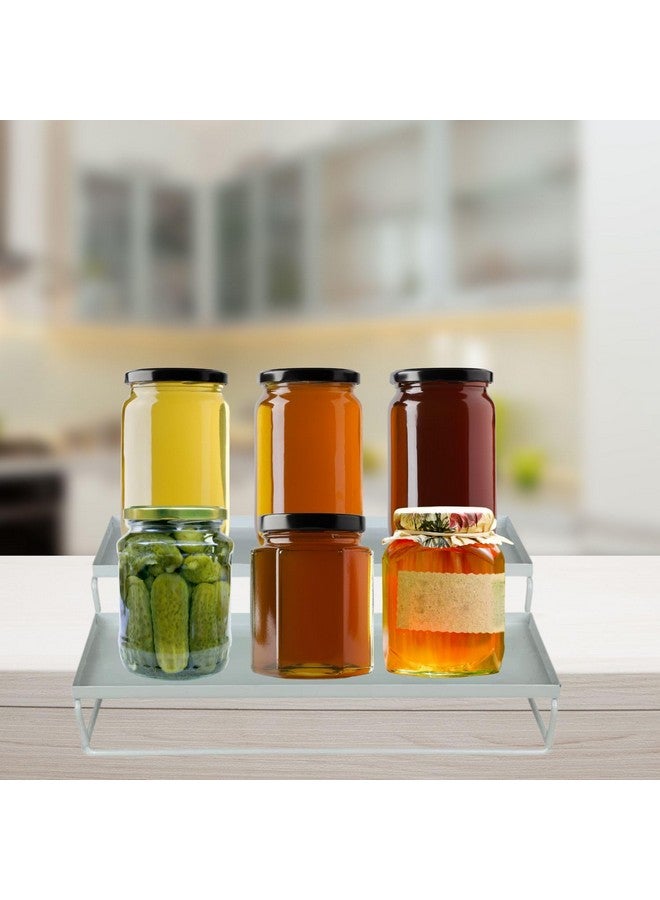 Go Hooked 2-Tier Step Standing rack Spice Bottle Rack Utensil Holder Food Storage Organizer for Cabinet Cupboard Pantry Shelf Bathroom organizer Rack (White, Pack of 1) - Image 2