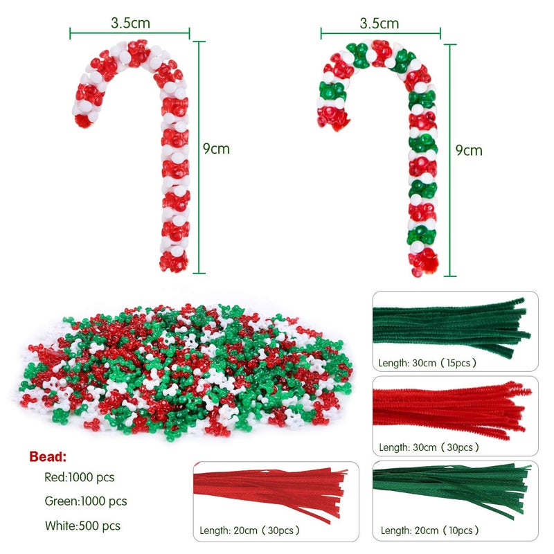 LIHAO 30 Pcs Christmas Beaded Ornament Kit  Christmas Tree Hanging Decoration DIY Candy Canes Assortment for Home Decoration Kids Party Craft - Image 2
