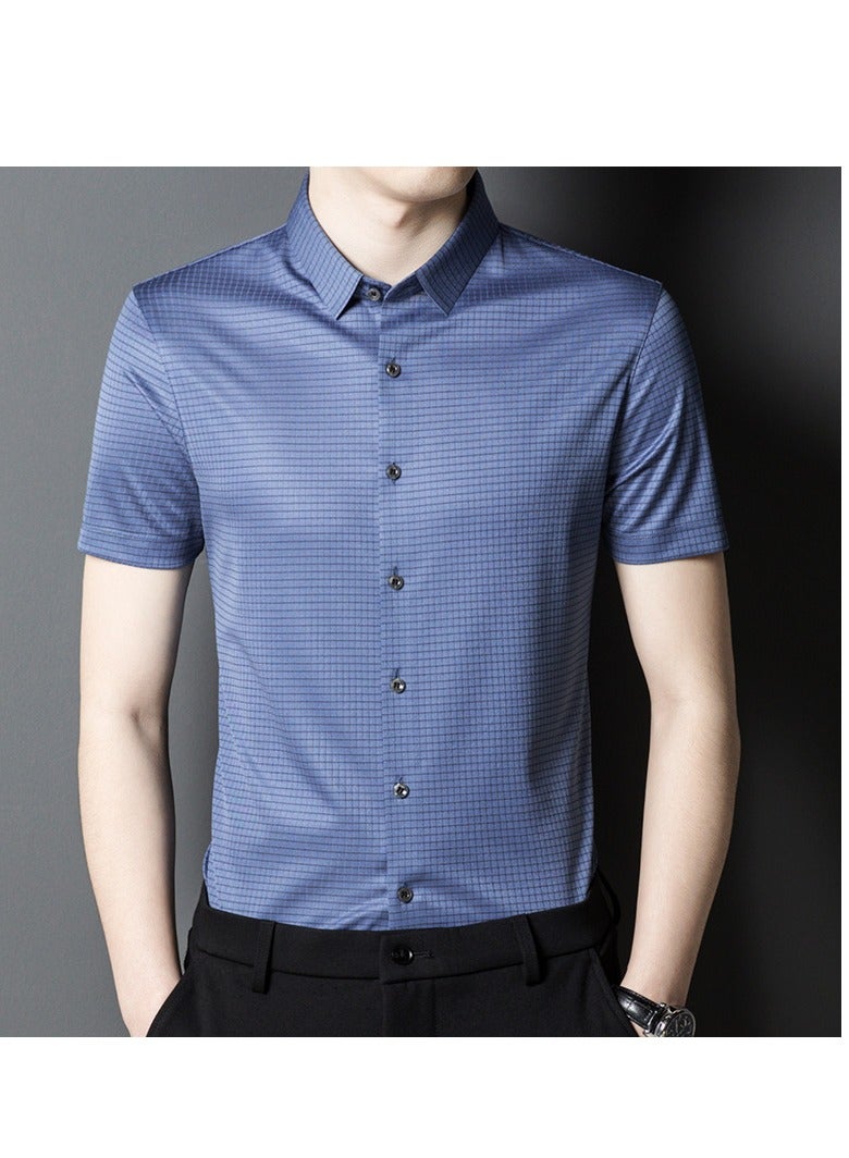 High End Mulberry Silk Checkered Short Sleeved Men's Polo Shirt, Business And Fashion Lapel T-shirt  - Image 1