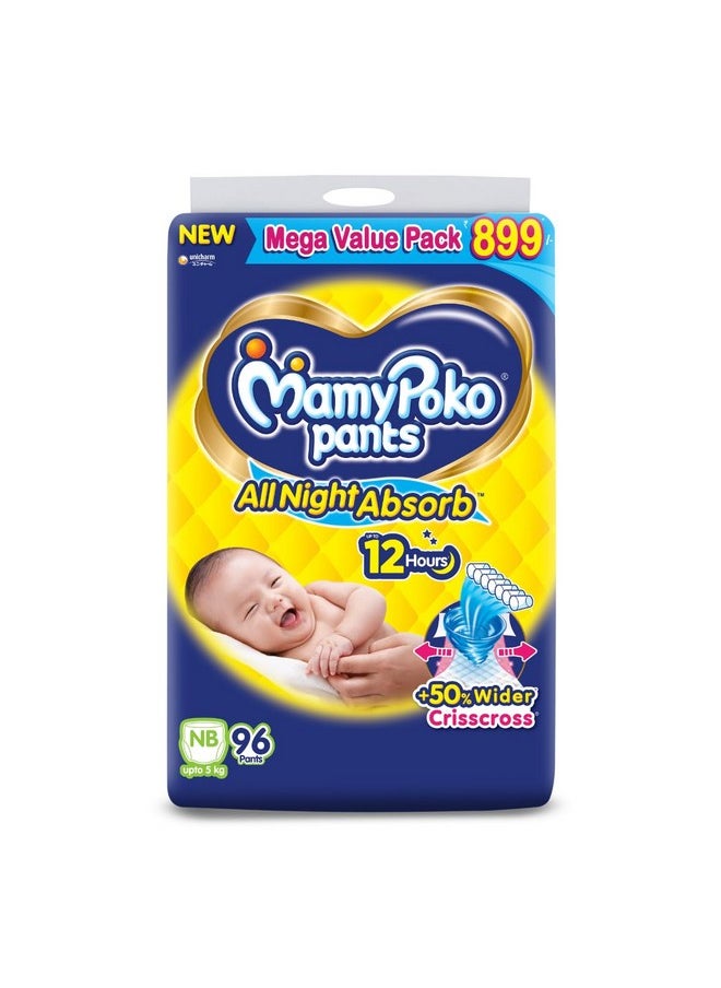 MamyPoko - Pants All Night Absorb Baby Diapers, New Born/X-Small (Nb/Xs), 96 Count, Upto 5Kg - Image 1
