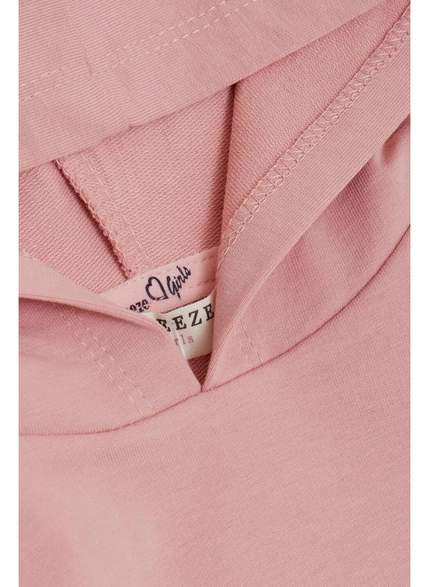 Breeze Girl's Sweatshirt Kangaroo Pocket Text Printed Laced Dusty Rose