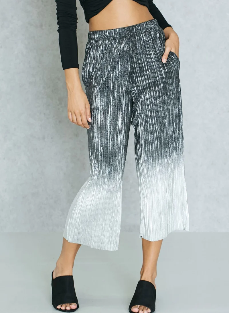 Topshop Petite Dip Dye Metallic Plisse Culottes