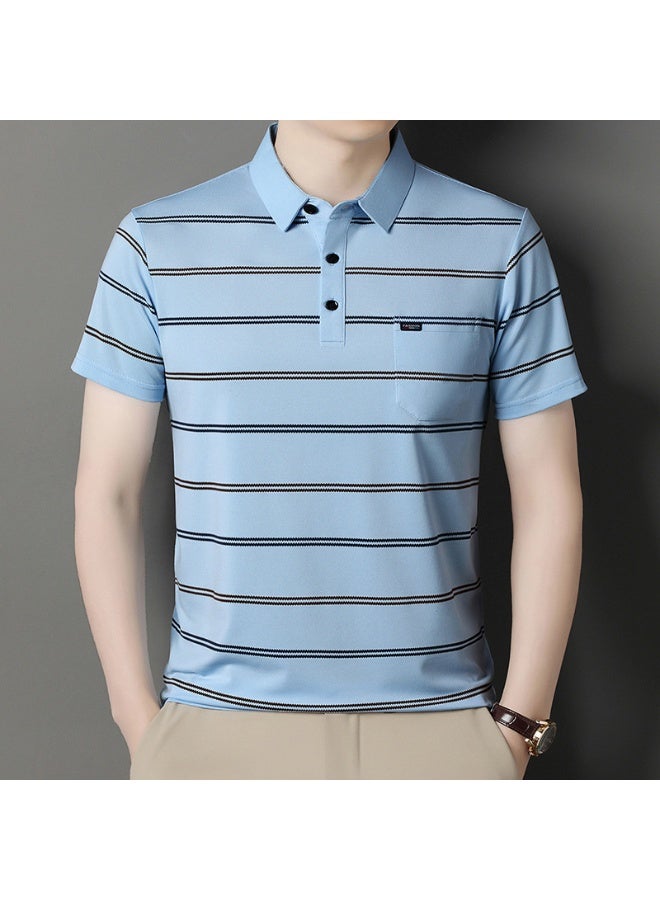 Summer Short Sleeve Men's Polo Shirt Striped Casual Chest Pocket Design Man Polos T-shirt - Image 1