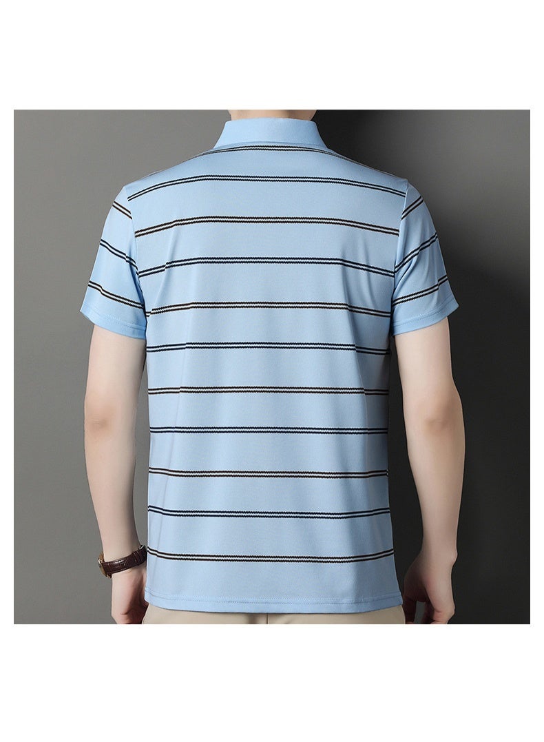 Summer Short Sleeve Men's Polo Shirt Striped Casual Chest Pocket Design Man Polos T-shirt - Image 3