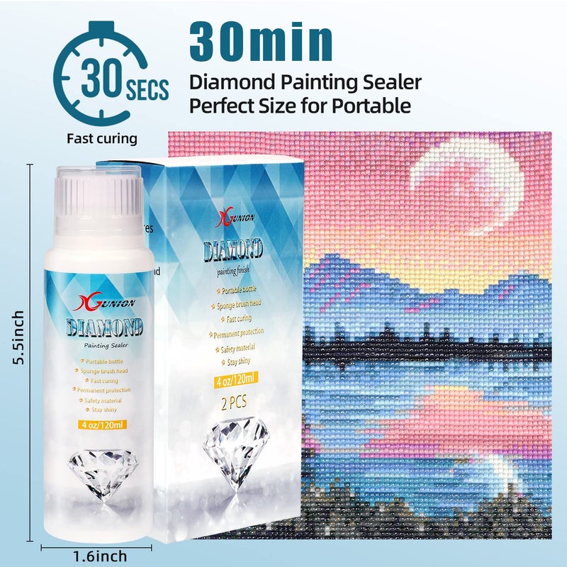 Xgunion Diamond Painting Sealer 2 Pack 240ML 5D Diamond Painting Glue Sealer Permanent Hold & Shine Effect Diamond Painting Accessories Glue for Diamond Painting, Puzzles and DIY Craft (4 OZ Each Bottle) - Image 2
