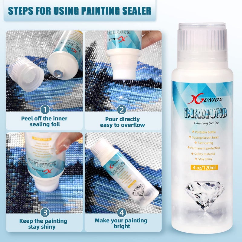 Xgunion Diamond Painting Sealer 2 Pack 240ML 5D Diamond Painting Glue Sealer Permanent Hold & Shine Effect Diamond Painting Accessories Glue for Diamond Painting, Puzzles and DIY Craft (4 OZ Each Bottle) - Image 3